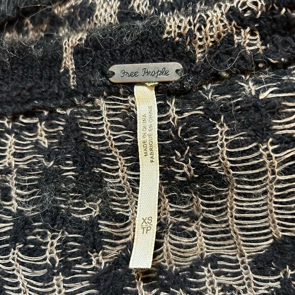 Free People Sweater Womens XS Gray Tan Floral Fields Alpaca Linen Wool Bohemian - Picture 3 of 7